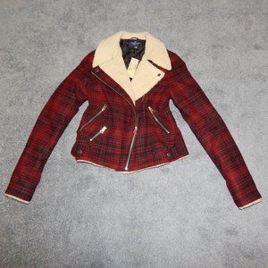 NWT American Eagle Plaid Moto Sherpa Zipper Jacket XS